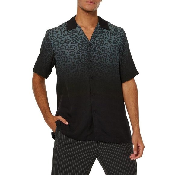 NWT KSUBI Cheetah Ombre Dusk SS Button Front Shirt Black/Blue Men's Size XL - Picture 1 of 10